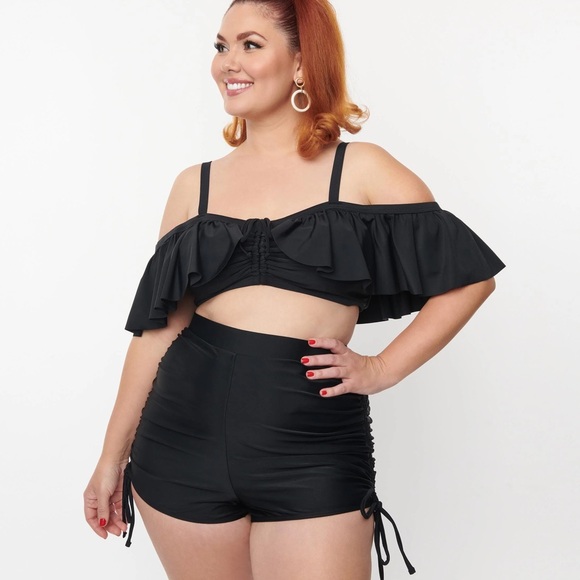 Unique Vintage Plus Size Black Ruffled Swim Top Size 3X/20 - Picture 3 of 5